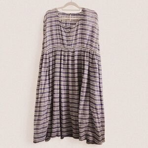 Free People Blue White Striped Babydoll Maxi Dress Coastal Boho Dream Small